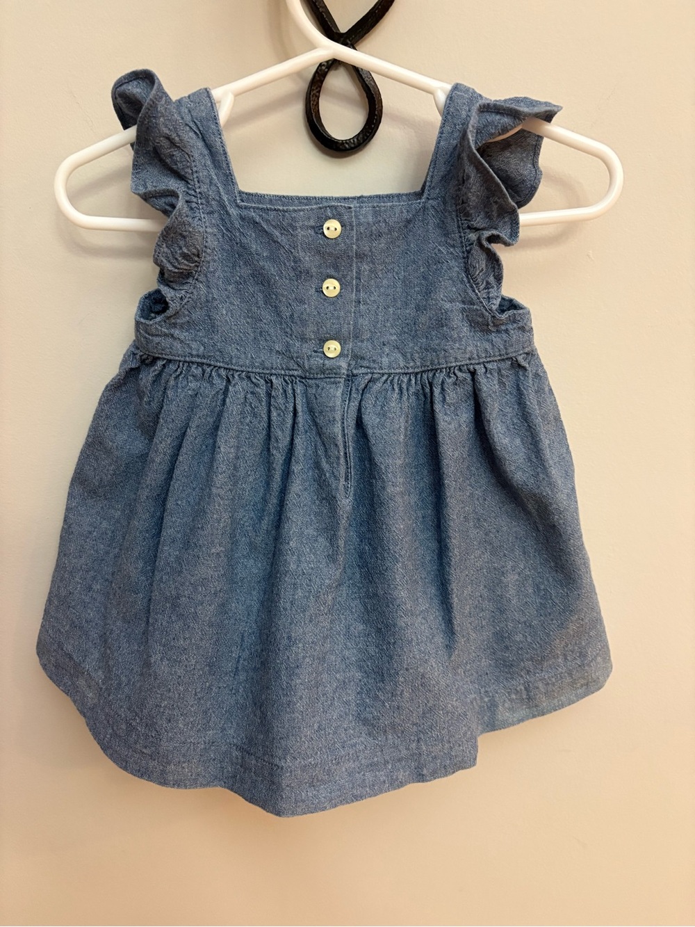 Y2K Vintage Chaps Baby Denim Dress 3M Blue Floral Ruffle Sleeves Pinafore EUC - Picture 7 of 7